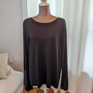 Cable & Gauge Black Knit Top with Pearl Sleeve Detail
